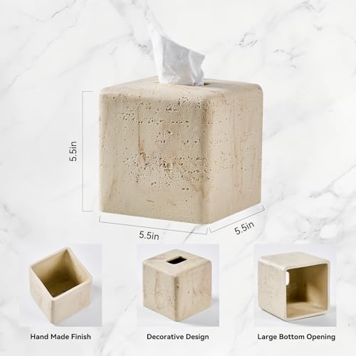 Natural Travertine Textures Tissue Box Cover Square for Home Decor,Resin Heavy Tissue Box Holder for Bathroom Countertop,Tabletop,Bedside Table,Office (Handmade of Resin) - color: Yellow Stone