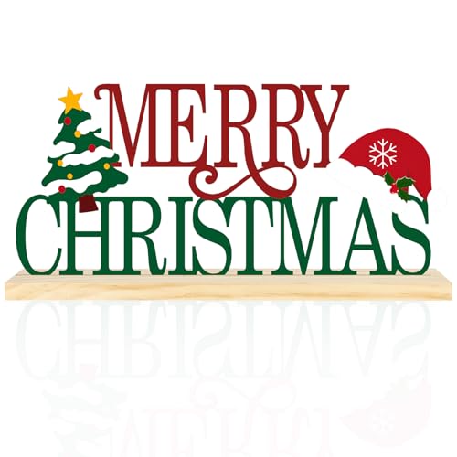 COCHIE Metal Merry Christmas Sign, Christmas Tree Table Centerpieces Decorations for Home, Office, Shelf, Mantel, Indoor, Xmas Red and Green Party Decor Supplies (XMAS A) - style: XMAS A