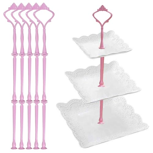 3 Tier Tiered Plate Hardware Kits Fruit Cake Plate Handle Fitting Hardware Rod Cucake Stand Tower Holder Pink Crown 5 Sets（Plate not Included） - color: Pink