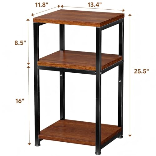 Ekisemio 3-Tier Side Table, End Table Nightstand for for Living Room & Small Spaces, Rustic Brown