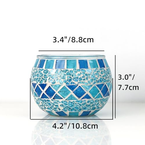 Votive Candle Holder Tea Lights - Glass Candle Holders, Mosaic Tealight Candle Holder, Candle Jar Cup for Wedding Centerpiece Party Table Decorations, Valentines Day Decor - color: A - a - Romantic Blue