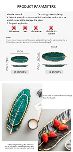 Creative Luxury Feather Storage Tray Ceramic Fruit Cake Dessert Tableware Dish Organizer Jewelry Decorative Serving Tray Set (10‘’/26cm, Green) - color: Green, size: 10‘’/26cm