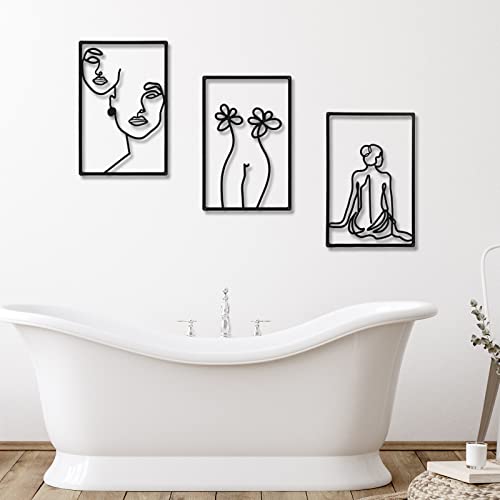 CHENGU 3 Pieces Metal Minimalist Abstract Woman Wall Art Line Drawing Wall Art Decor Single Line Female Home Hanging for Kitchen Bathroom Living Room - style: Back Style