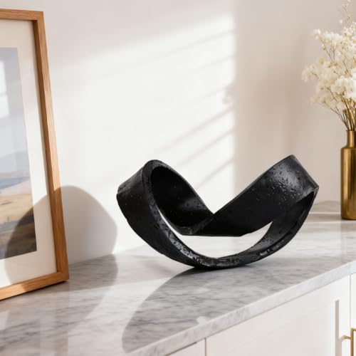 Modern Black Geometric Sculpture, Black Knot Home Accent Decor, Multi-Angle Abstract Art Statue for Coffee Table, Bookshelf, Living Room, Office - Resin Artistic Knot Decor for Home and Office - color: Black