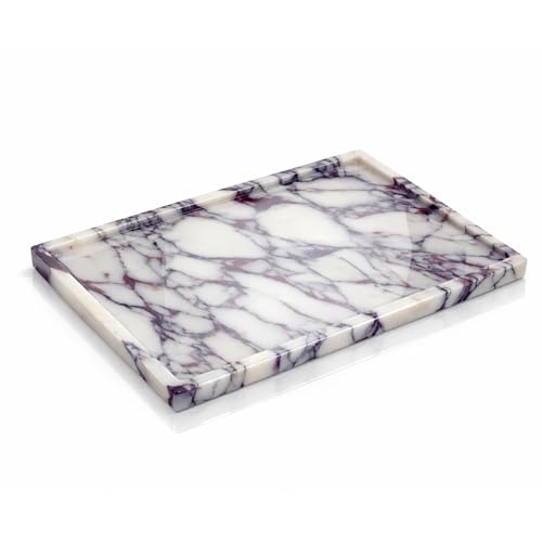 Natural Marble Decor Tray - Hand-Polished Luxury Organizer for Vanity, Bathroom | Cosmetics Perfume Jewelry Display Tray (Calacatta Violet, 12" x 8" x 0.7") - color: Calacatta Violet, size: 12" x 8" x 0.7"
