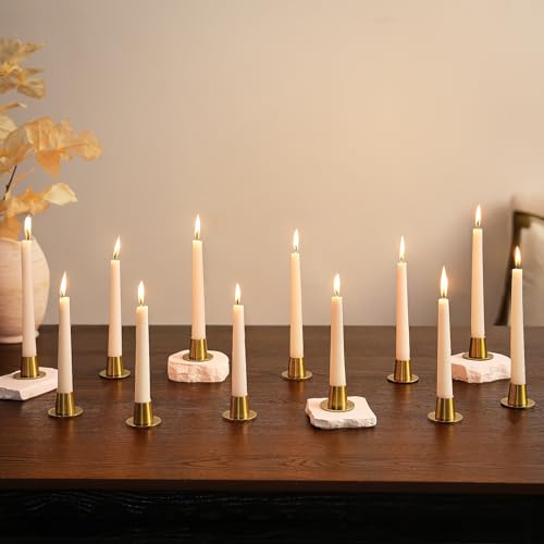 NUPTIO Gold Candlestick Holder Bulk: Set of 12 Brass Small Taper Candle Stick Holders - Short Modern Metal Candleholder for Thanksgiving Christmas Holiday Decor - size: Style 2