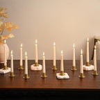 NUPTIO Gold Candlestick Holder Bulk: Set of 12 Brass Small Taper Candle Stick Holders - Short Modern Metal Candleholder for Thanksgiving Christmas Holiday Decor - size: Style 2