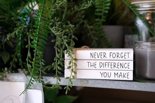 RUKEJUNE Farmhouse Wooden Office Desk Decor - Cute Decorative Books for Shelf Decoration - Inspirational Gifts for Women Men - Never Forget The Difference You Make Sign - color: Never Forget The Difference