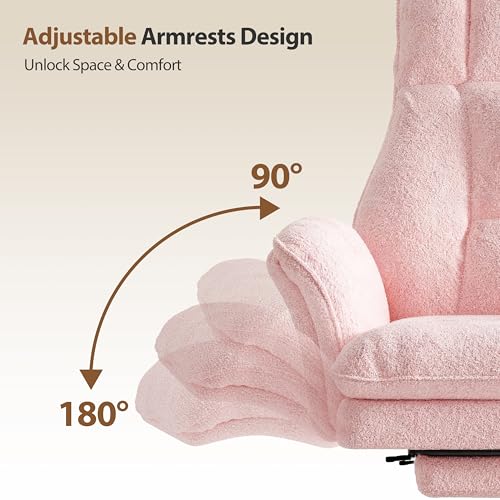 Big and Tall Office Chair, Flip Armrests for Pets & Cross Legged Sitting, Executive Ergonomic Computer Gaming Chair with Foot Rest, Teddy Fleece Wide Seat Reclining Desk Chair, Pink - color: Pink