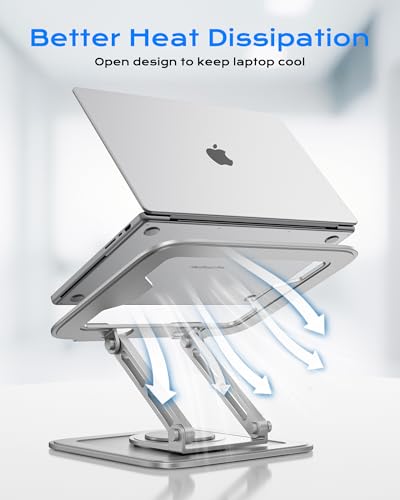 LOXP Adjustable Laptop Stand, Computer Stand with 360 Rotating Base, Ergonomic Laptop Riser Mount for Desk Foldable Protable Computer Desk Fits with MacBook Pro Air (10-16") - White - color: White