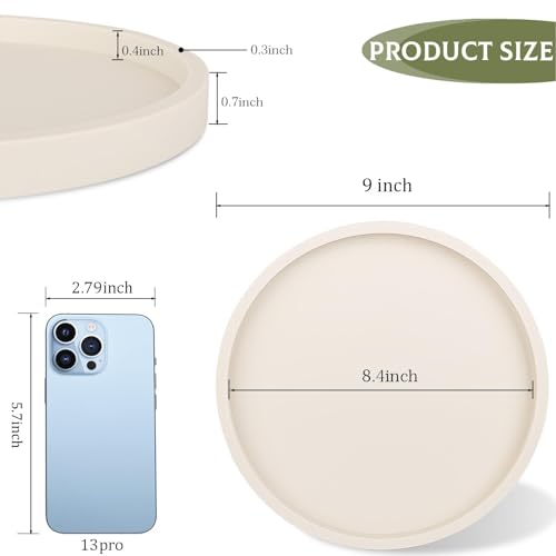 Silicone Bathroom Tray Round Vanity Tray Decorative Soap Holder Kitchen Countertop Organizer Coffee Table Decor for Candle, Perfume, Plant, 9 Inch, Beige - color: Beige, size: 9"