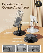 COOPER 360° Stand, [Gift Family Pack], Rotating Cell Phone Stand for Desk, Cell Phone Holder for Desk, iPhone Stand Holder, Sturdy Metal Base, Fits Samsung, Android Smartphones, (Piano Black, 2-Pack) - color: x2 Pack - All Black