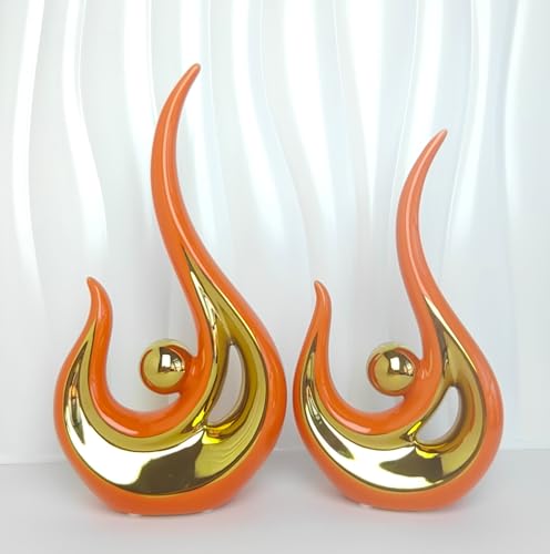 Ceramic Abstract Home Decoration Modern Sculpture Coffee Table Decoration, Suitable for Living Room, Home Decoration, Office and TV Cabinet Decoration, Ceramic Sculpture Small Accessories - color: Orange Gold