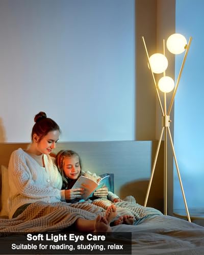 3 Globe Dimmable Tripod Floor Lamp, Mid Century Standing Lamps with 3Pcs 3000K Bulbs Included, Modern Tall Lamp for Living Room Bedroom Office-Gold - color: 3 Globe-Gold Tripod