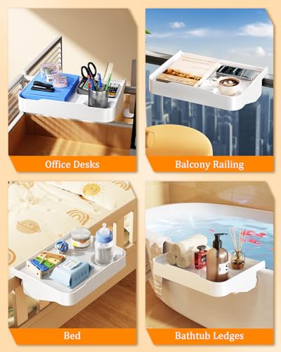 Bedside Caddy with Cup Holder, Bedside Shelf for Dorm Bed & Top Bunk Dorm Room Essentials Clip On Bed Side Table Tray Organizer for Top Bunk, College Dorm, or Kids Bedroom