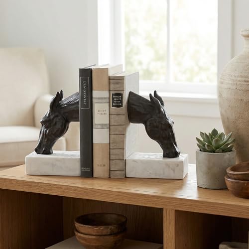 Book Ends for Shelves, Horse Decorative Bookends for Heavy Books, Heavy Duty Book Ends with Anti-Slip Base Book Stopper for Shelves Books Home Office Decor (Black) - color: Black