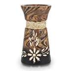 AeraVida 6-Inch Nature’s Beauty Etched Flower and Rope Design Mango Tree Wood Rectangular Handmade Vase | Rustic Wooden Tabletop Vase for Flowers | Sustainable Home & Kitchen Decor