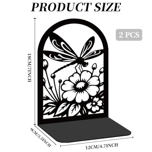 1 Pair Metal Bookends for Shelves, Dragonfly Book Ends Decorative for Heavy Books, Decorative Books Used on Desk, Shelf, Farmhouse for Small, Bookshelf Decor for Shelves Home and Office - style: Dragonfly