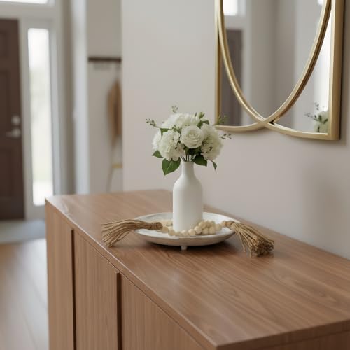 10-inch Candle Plate Holder Tray & 30-inch Wooden Bead Garland with Tassels, Farmhouse Decorative Tray, Rustic Country Home Decor - White - color: White