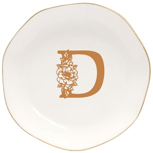 Ceramic Jewelry Tray Initial Ring Dish Personalized D-Monogrammed Engagement Wedding Gifts,Decorative Jewelry Holder for Friends,Sister,Birthday Mother's Day Christmas for Women,Ceramic White - style: D