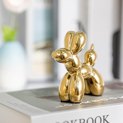 Gold Balloon Dog Statue Suitable for Living Room, Bedroom, Office Desktop Small Ceramic Animal Sculpture Art Decoration Modern Home Decor 4.3 Inches - color: Gold