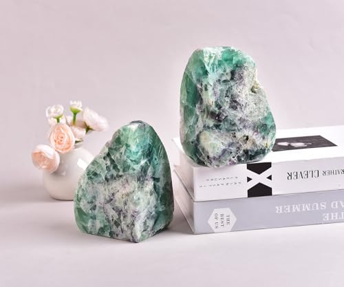 AMOYSTONE Green Fluorite Bookends - Non-Slip Book Organizer for Small Books, Study & Kitchen (3-4 lbs) - color: Mint Green, size: 3-4 Pounds
