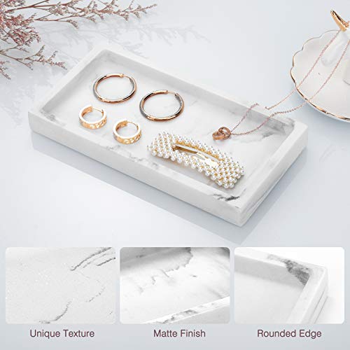 Emibele Vanity Tray, 8" Rectangular Resin Bathroom Kitchen Sink Counter Organizer Tray Dresser Tray Jewelry Ring Dish Holder Cosmetic Tray for Perfume Candle Small Plant Home Decor, Mini, Gravel White - color: Gravel White, size: 7.7" x 3.9" x 0.8"