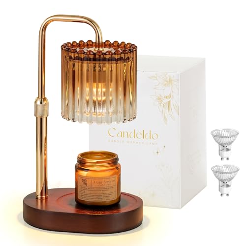 Candeldo Candle Warmer Lamp with Timer: Amber Candle Warming Lamp with 2 Bulbs Height Adjustable Wax Melt Dimmable Bedroom Decor for Women - color: Gradient Amber