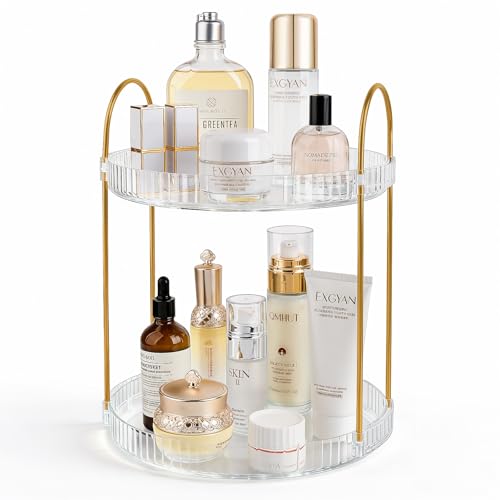 360° Rotating Makeup Organizer 2 Tier Large Capacity Perfume Skincare Tray for Dresser Spinning Bathroom Counter Organizer for Vanity Lazy Susan Turntable Storage for Kitchen, Clear - size: 2 Tier