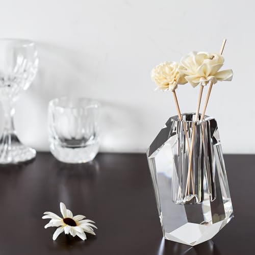 Crystal Vase Home Decor 5.9 Inch, Multi-Faceted Design Vase Centerpieces Decorations for Wedding or Gift, Clear Color with Gift Box - size: Small