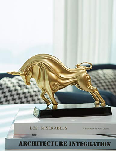 HAUCOZE Wall Street Bull Statue Animal Sculpture Lucky Figurine Gift Modern Home Decor Art for Bedroom Gold Polyresin 9.0 Inch - color: Gold, size: Medium