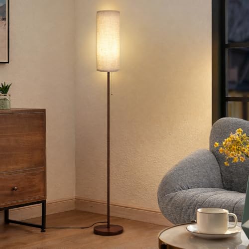 Ldeco Floor Lamp for Living Room, Modern Standing Lamps with Lampshade, Minimalist Tall Lamp with Chain Switch for Living Room, LED Bulb Included (Beige+Brown) - color: Beige+Brown