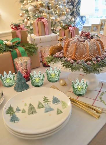 Vixdonos Votive Candle Holders Set of 6 Crown Glass Tealight Candle Holder for Wedding, Party and Home Decor(Green) - color: Green, size: 6PCS