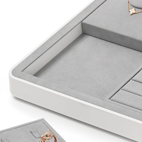 Microfiber Jewelry Tray Showcase Display Necklace Bracelet Ring Showcase Display Empty Plate(Gray) - size: 16.2" x 16.2" x 3.15"
