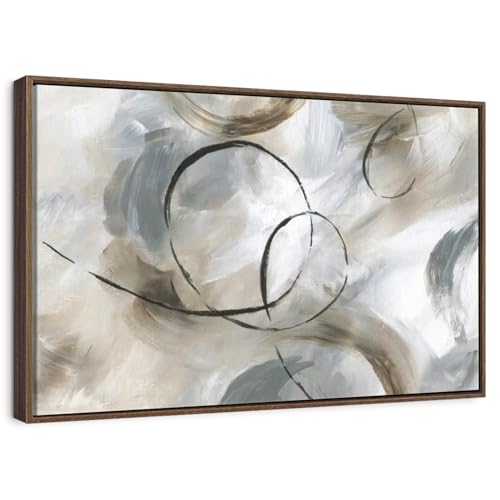 ElephantStock - Allegro Wall Art - Horizontal Floating Framed Canvas - Living Room Wall Decor - Painting Strokes And Lines Framed Canvas Art - Gray And Brown Decor by Nan - 25" x 17" - color: Floating Frame Walnut, size: 24"L x 16"W