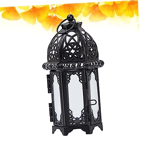 Moroccan Metal Glass Candle Lantern Vintage Hanging Candle Holder for Events Weddings and Parties Decorative Lantern Panels for Home Decor - size: 17.00X7.00X7.00CM