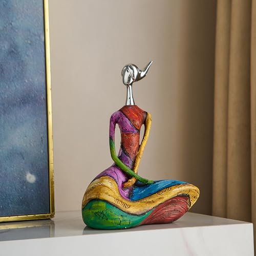 Octdays Art Female Sculpture Figurines, Abstract Woman Statue for Home Decor, Modern Colorful Sculpture Decorations for Living Room Shelf Office Cabinet Accents (Colorful-B) - color: D