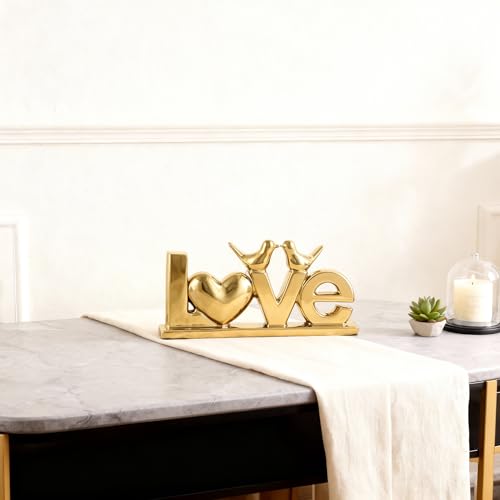 DOVDOV Gold Ceramic Love Sign Sculpture with Heart and Bird Statues, Modern Home Decor Accents for Living Room Coffee Table, TV Stand, Entryway and Shelf, Wedding or Housewarming Gift - color: Gold