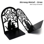 Book Ends, Bookends, Metal Bookend, Cat Decorative Bookends, Bookends for Shelves, Home Decorative Bookends for Heavy Books, Black Non-Skid Book Stopper, 7 x 4.7 x 4 inch (2 Pair)