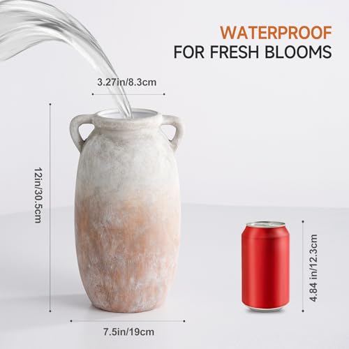 Dobbyby Ceramic Flower Vase 12 inch Farmhouse Rustic Vase Decorative Pottery Terracotta Tall Vases for Home Decor Table Mantle Fireplace Living Room Bathroom Wedding Centerpiece (Large-Aged Terra) - color: L-aged Terra