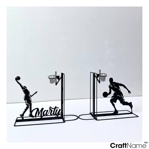 Sports Themed Metal Bookends, Book Ends for Shelves, Office Desk, Cookbook Stand, CD Holder, Magazine Holder for Office Organization, Housewarming Gifts New Home (Basketball Design) - color: Basketball Design