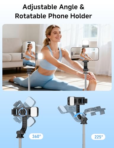 Mini Selfie Stick Travel Tripod for Cell Phone with Light, Extendable Selfie Stick for iPhone with Detachable Remote, iPhone Tripod for Video Recording, Photograph, Compatible with Cellphones - style: Black(with Light)