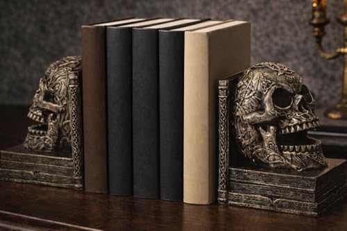 Nemesis Now Celtic Tale Resin Bookends - Heavy Decorative Book Ends for Literature Collections, Ornate Celtic Skull Design and Knotwork, Bronze Finish