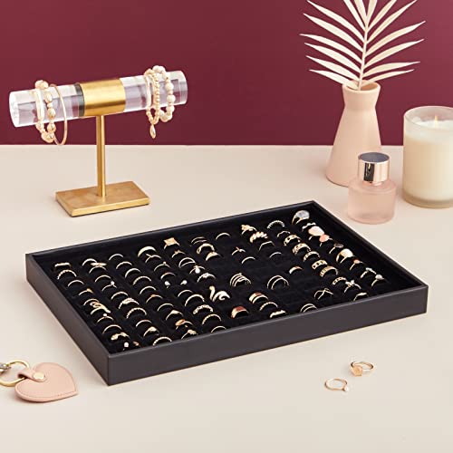 Juvale Ring Display Tray - Velvet Protection & Jewelry Display - Removable Pad & Earring Storage - Stackable Jewelry Trays & Glasses Holder for Nightstand - Pack of 2, 13.8 x 9.5 x 1.3 in, Black