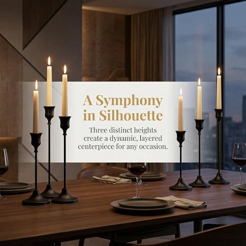 2 Sets(6 Pcs) Black Tapered Candle Holder,Candlestick Tall Metal Candlestick Holders for Table Centerpiece Home Decor for Wedding Fireplace Mantel Housewarming Gift Fits 3/4 Inch Thick Candles - color: Black