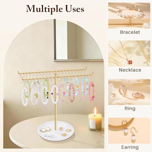 OAOLEER Bracelet Holder Organizer,2 Tier Jewelry Stands and Displays with 40 Movable Hooks Gold Bracelet Stand Jewelry Rack for Necklaces Bangles