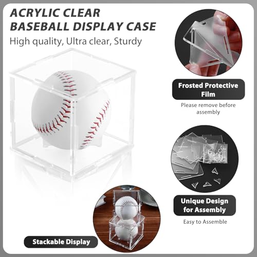 12 Pack Assembled Baseball Display Case, UV-Blocking Acrylic Baseball Holder Display Case, 3.2 Inch Cube Clear Softball Holder Box, Signed Baseballs Protector for Collectibles, Tennis Ball - size: Case B: 3.35 in-12 pcs