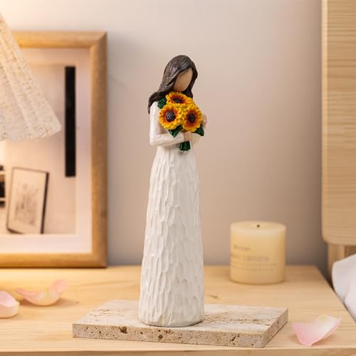 Sunflower Gifts for Women, Gifts for Mom, Sisters, Friends Who Love Sunflower, Hand Painted Woman Holding Flower Figurine - style: Sunflower