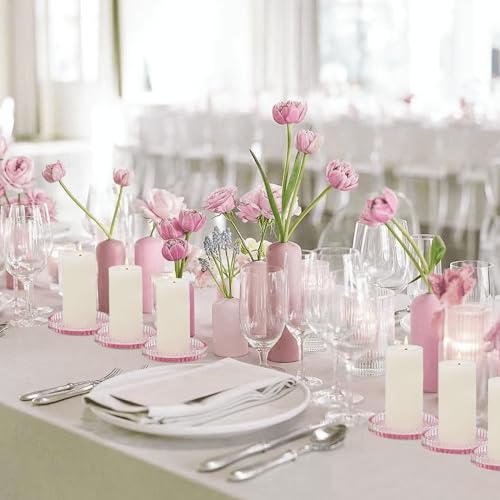 Glass Pillar Candle Holder, 4" Pink Candle Plates Set of 6, Glass Candle Holders for Wedding, Party, Holiday, Home Decor, Table Centerpiece - color: Pink, size: 6 pcs