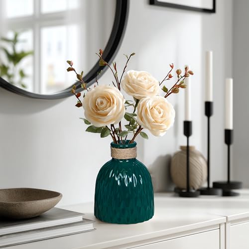 Small Green Vase, Modern Ceramic Vase for Flowers, Green Pottery Decorative Vases for Home Decor, Dining Table, Entryway, Room, Library, Centerpiece, Shelf 6 Inch - color: Dark Green